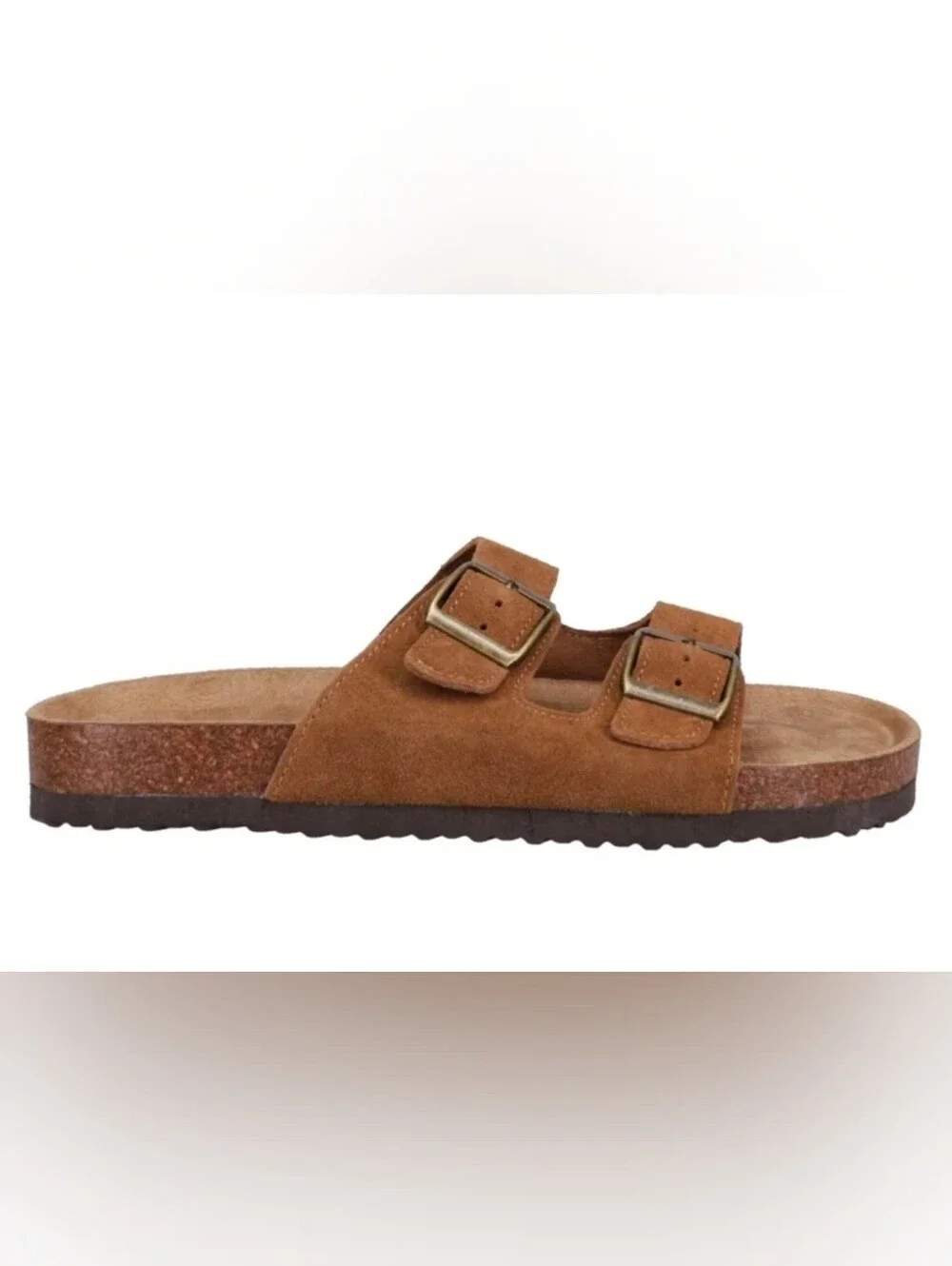 Khombu ladies double buckle cork footbed slide sandals